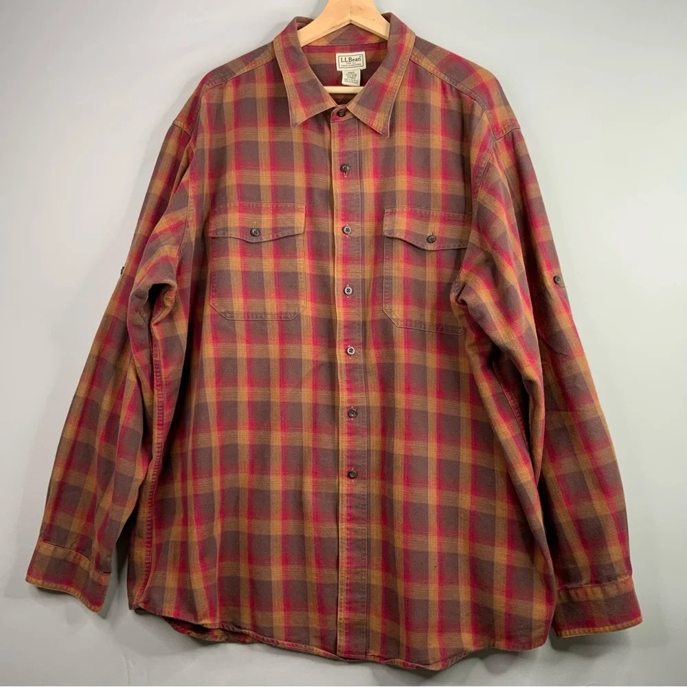 L.L. Bean Men's Plaid Shirt‎ in Red and Brown